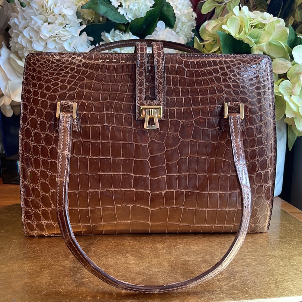 Morabito Vendome Paris Porosus Crocodile Structured Shoulder Bag | ULTRA RARE